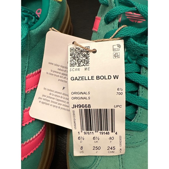 New Adidas Gazelle Bold W Platform Sneakers Green Pink Yellow Women's Size 8 - Picture 6 of 7